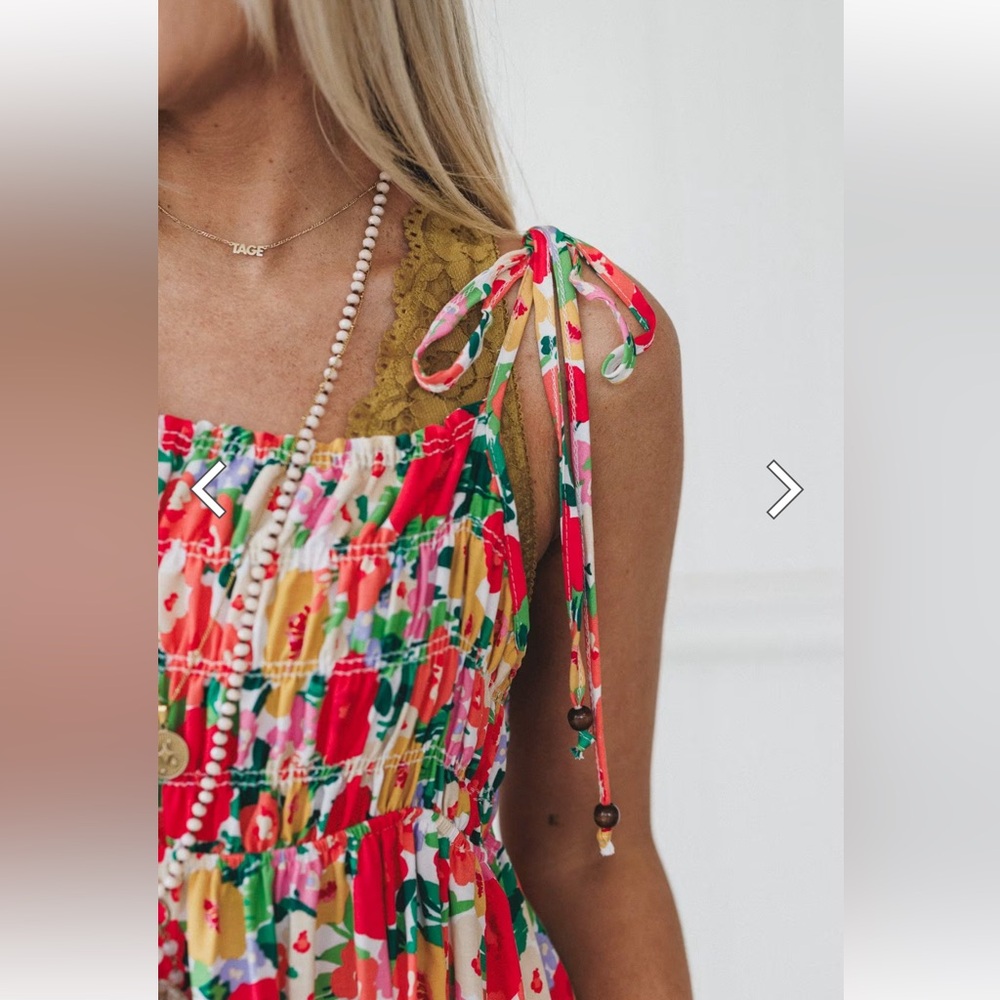 Floral Tie-Strap Maxi Dress in Multi-Color Three Bird Nest S NEW Boho Spring - Picture 3 of 12